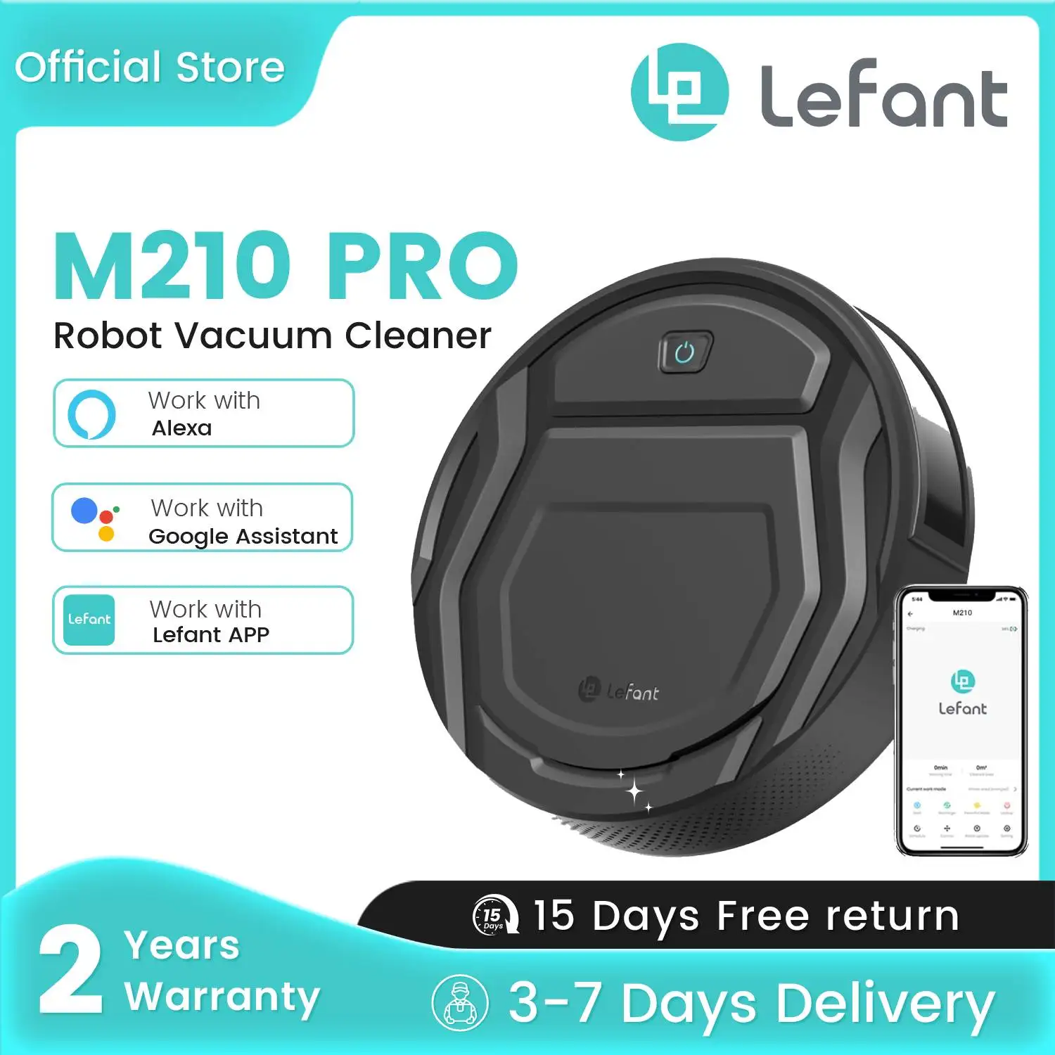 Robot Aspirapolvere Lefant M210P – 2200 Pa, Ultrasottile 7,8 Cm, WiFi E Alexa, Per Peli Animali