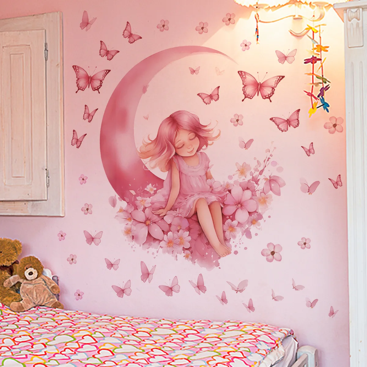 Moon Princess Butterfly Vinyl Child Wall Sticker For Baby Room Decor Wall Art Bedroom Accessories Adhesive Wallpaper Home Decor