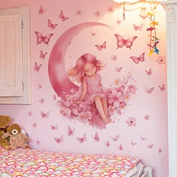 Moon Princess Butterfly Vinyl Child Wall Sticker For Baby Room Decor Wall Art Bedroom Accessories Adhesive Wallpaper Home Decor