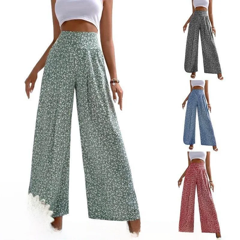 

Новинка 2023: Модные и удобные женские брюки с цветочным принтом, свободного кроя, с широкими штанинами и завышенной талией, для повседневной носки