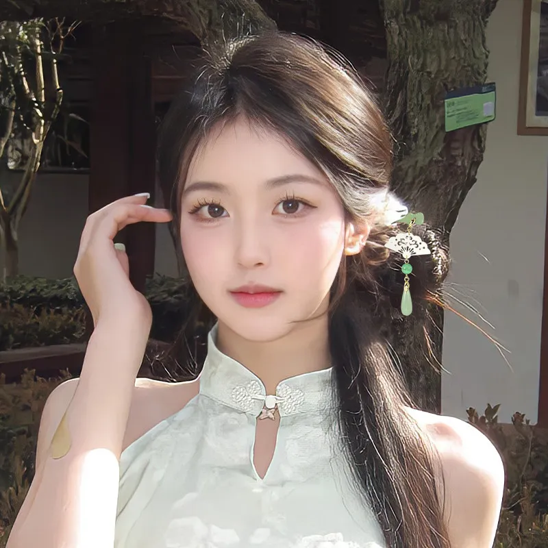 Chinese Style Hanfu Cheongsam Mamianqun Matching Hair Stick Bamboo Joint Fan Pendant Vintage Hairpin For Women Daily Party Cospl