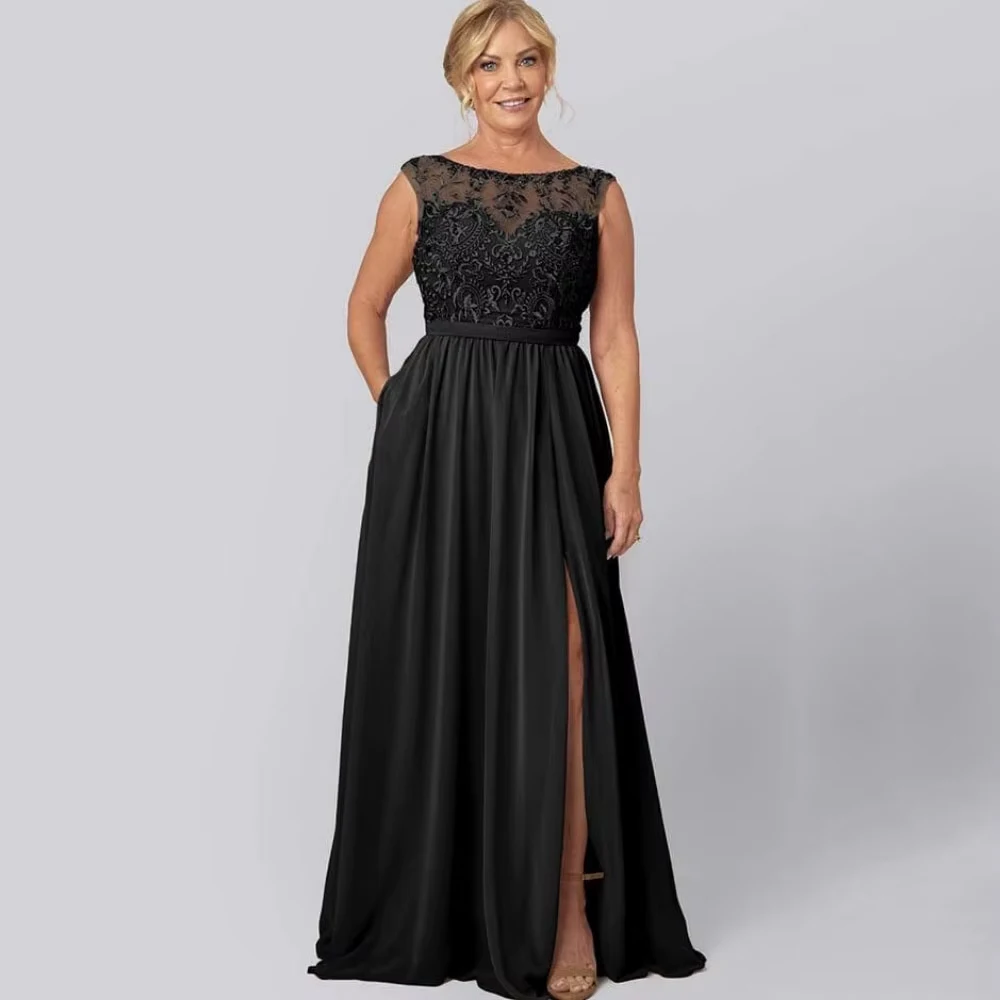 Customized Lace Mother of Dresses A Line Formal Elegant Chiffon Evening Gown Tank High Split Vestido Wedding Party Dresses