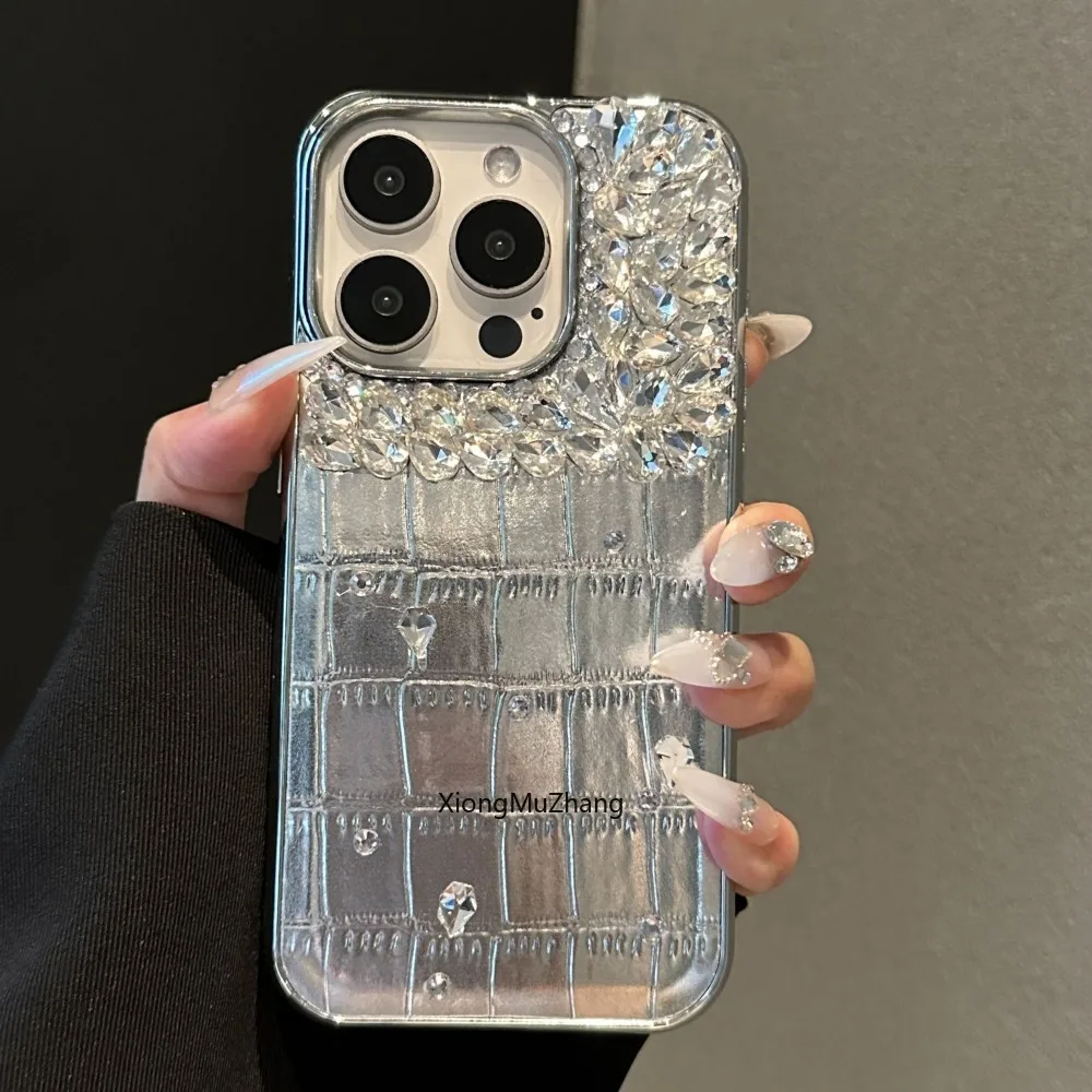 

New Fashion Diamond Silve Crocodile Skin Pattern for IPhone 13 Pro Max 14 Plus 15 Pro Max 12 ProMax 12 Mini Xs Max Custom Cover