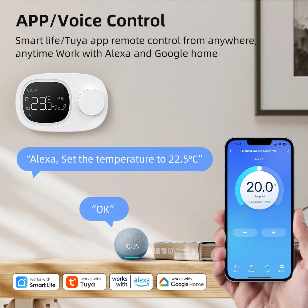 MIUCDA Tuya WiFi Thermostat intelligent, batterie faible puissance chauffage/refroidissement eau gaz chaudière contrôle de la température pour Alexa Google Home