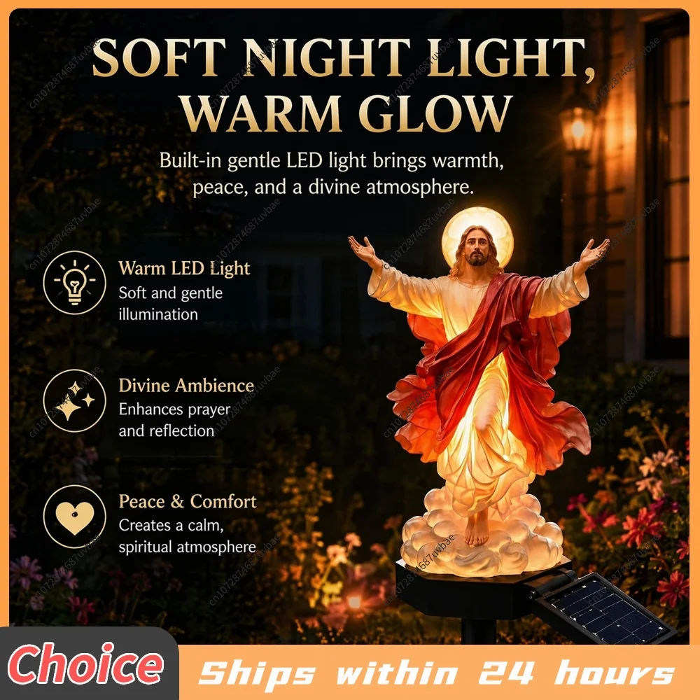 Solar-Powered Lighted Jesus Figurine with Glowing Night Lamp & Versatile Secure Design for Garden Patio Lawn Decoration view 3