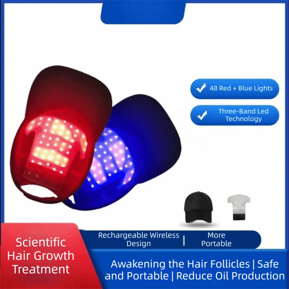 Infrared Light Red Light Hair Loss Treatment Cap Red Blue Light 48 LED Hair Growth Device Hair Regrowth USB Charging