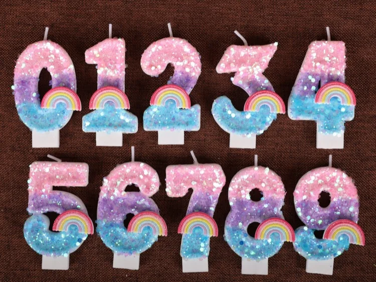 Rosa Regenbogen 0-9 Zahlen Alles Gute zum Geburtstag Kerzen für Kuchen Kindergeburtstag Party Kerze Kuchen Dekorieren Party Supplies – Detail 6
