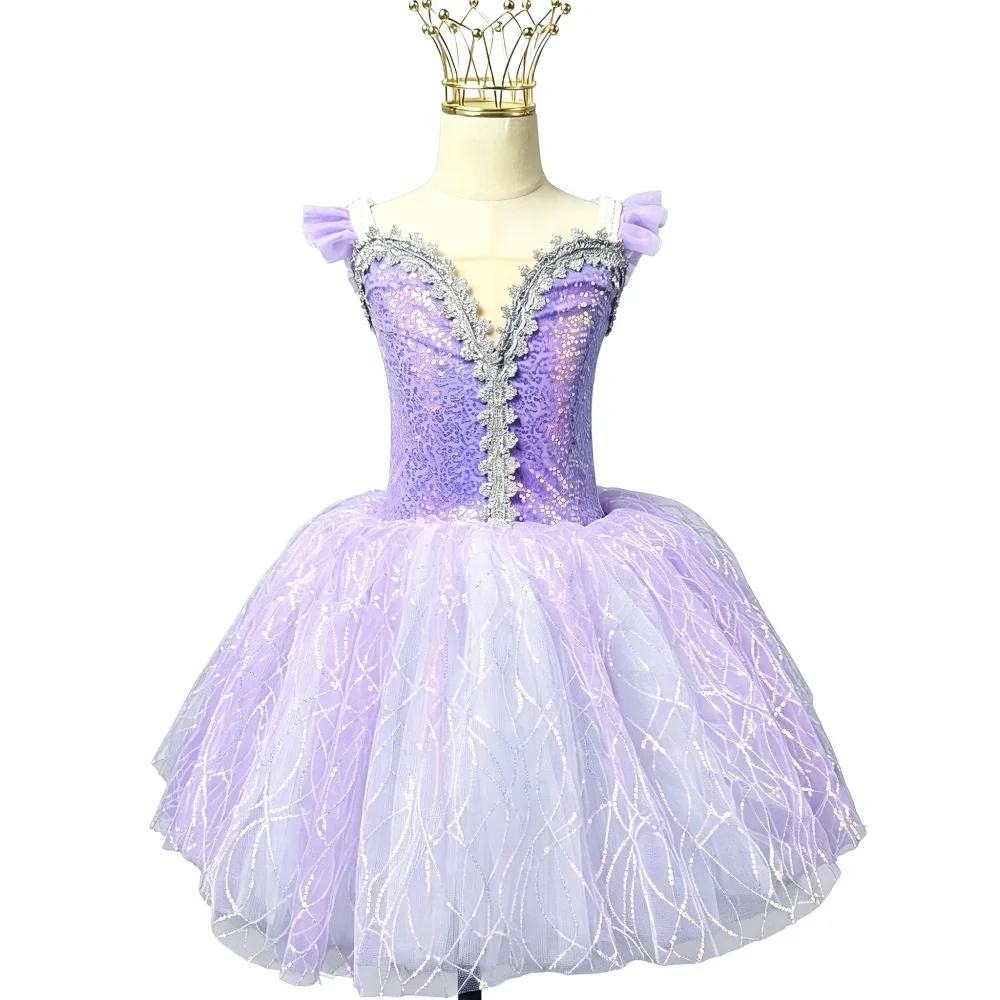 ushine-パープルバレエドレスパフォーマンス服白鳥の湖チュチュプロフェッショナルガールズダンスバレリーナドレス衣装パーティードレス