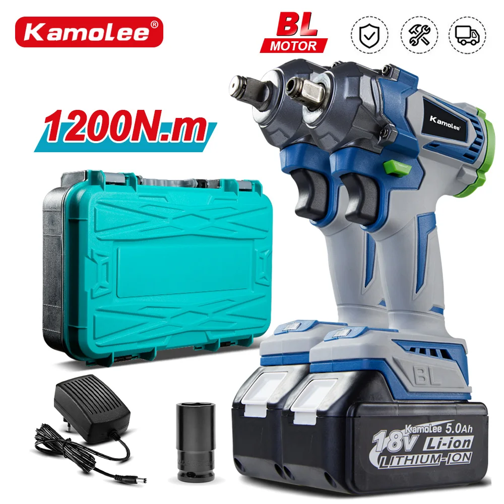 Kamolee-llave de impacto eléctrica sin escobillas, Torque de 1200n. M, 1/2, 1/4 pulgadas, batería de iones de litio para batería Makita de 18V