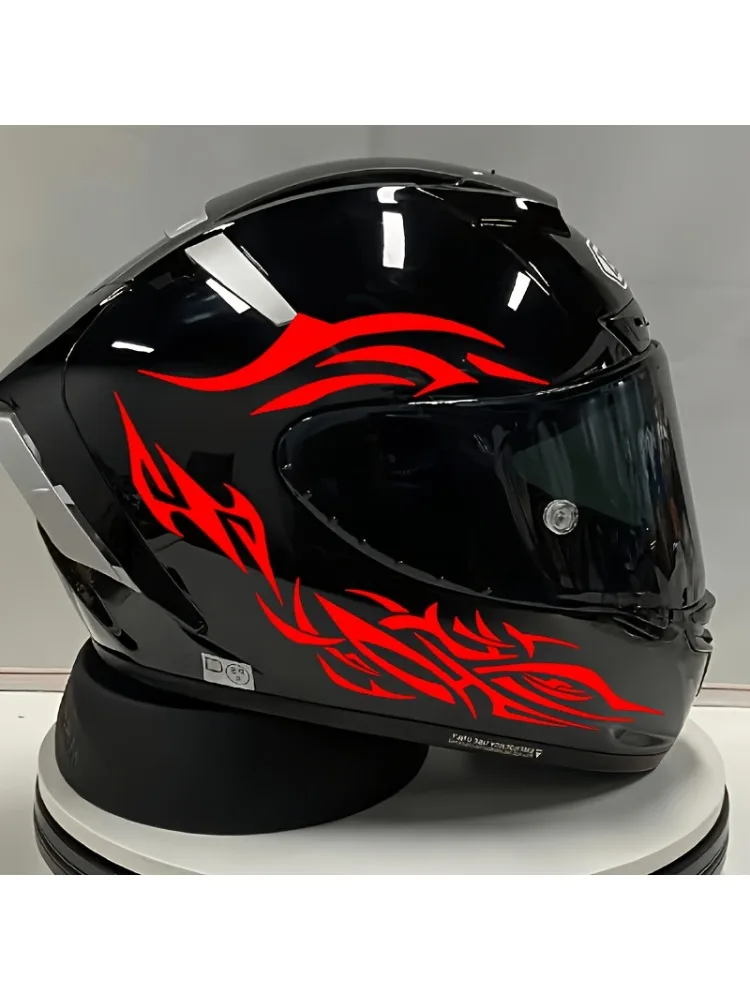AliExpress NONE 6PCS/SET Motorcycle Helmet Stickers - Featuring a red flame design, black and red decorations,
