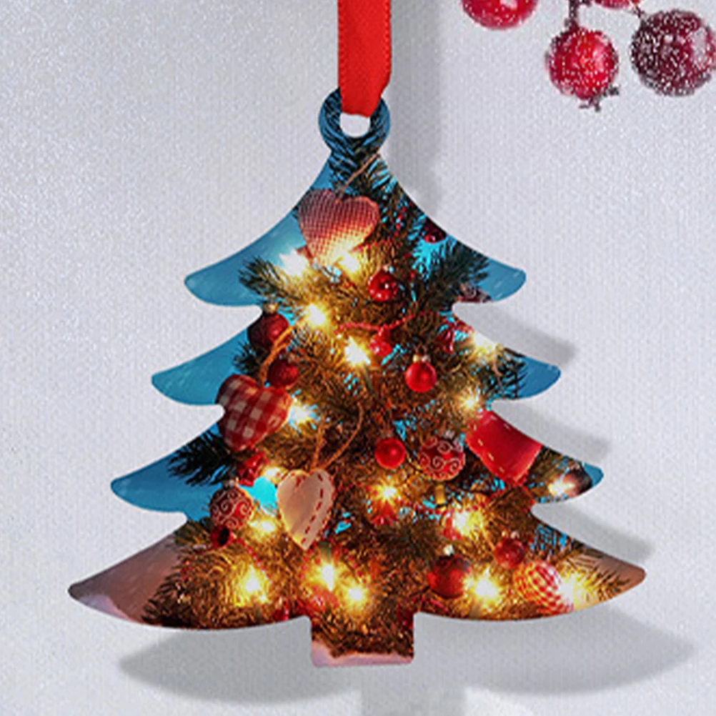 

6 Pcs Christmas Ornaments Xmas Pendant Small Heat Transfer Tree Pendants Aluminum DIY