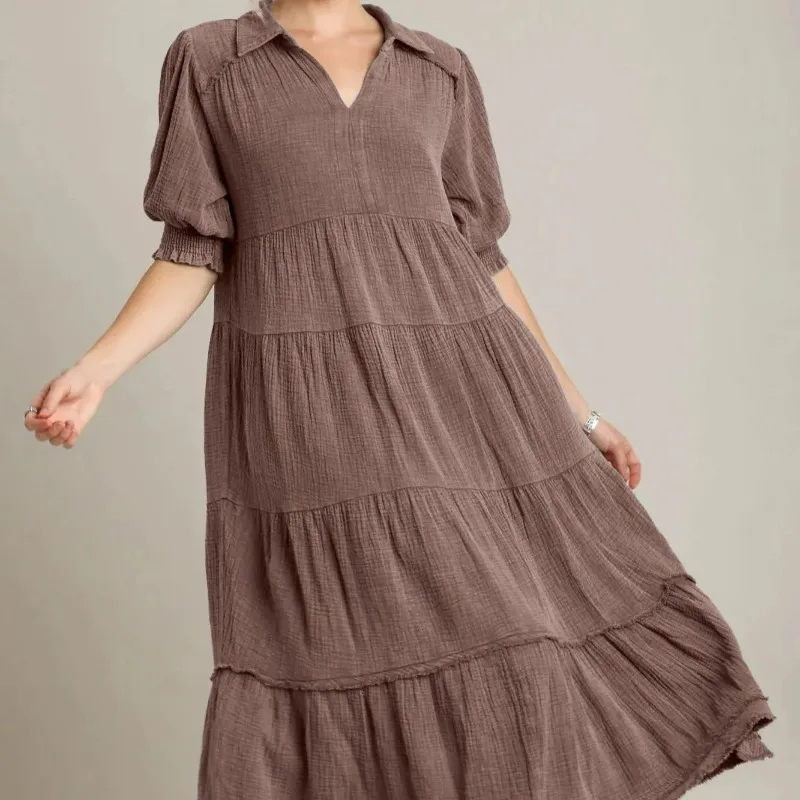 2026 New Fashionable and Comfortable Medium-sleeved V-neck Layered Dress for Women