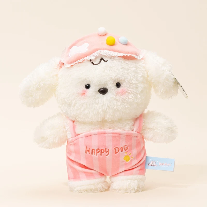 Oficial macio e bonito feliz filhote de cachorro mochila calças máscara de olho crianças dormir boneca corpo boneca de aniversário presente do dia dos namorados menina