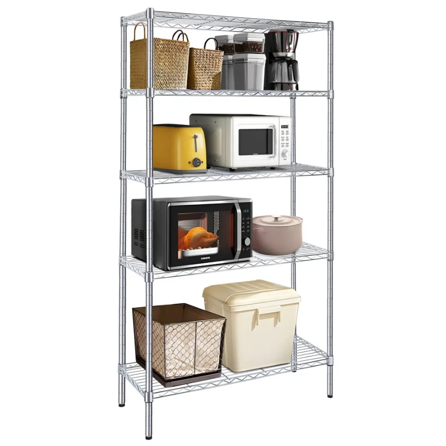 Heavy Duty Shelving Unit Wire Metal Stackable Storage 5-Tier Shelf Chrome 36