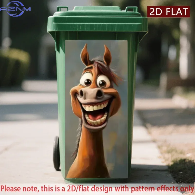 Funny Laughing Cartoon Horse Trash‑Can Sticker Size 31xcm Playful Cartoon Horse With Lively Eye‑Catching Facial Expression