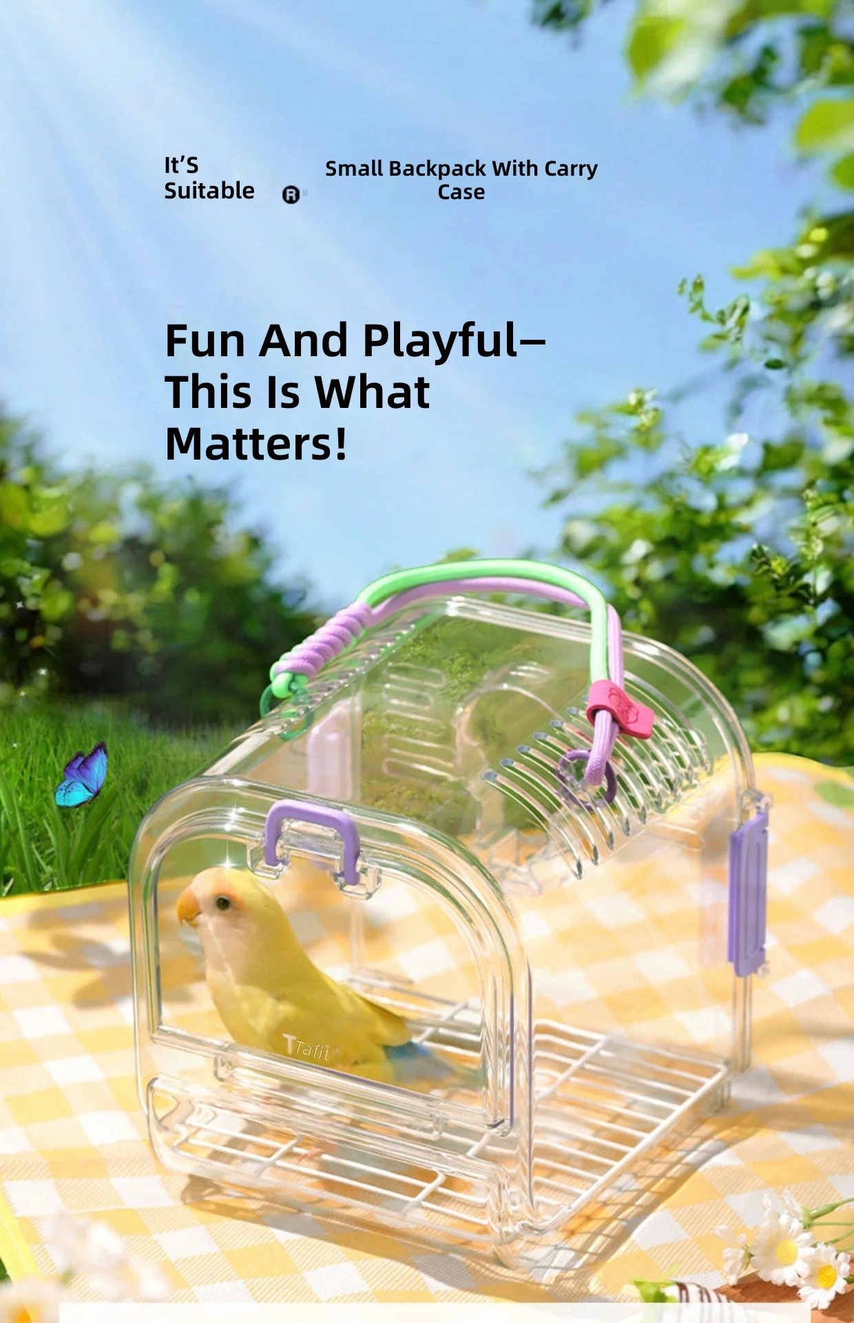 Parrot Travel Cage, Breathable Portable Bird Carrier for Parakeet Budgerigar Outdoor Use, Transparent Handheld Pet Bag