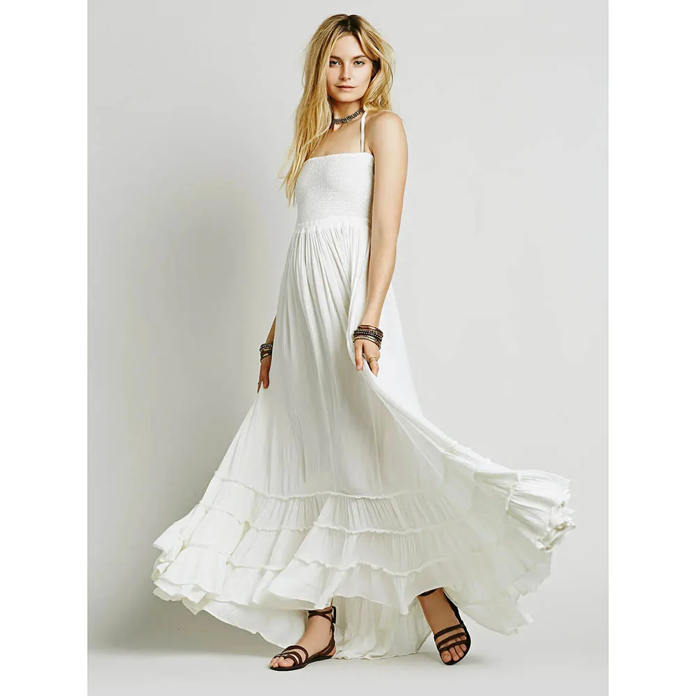 

2024 Beach Sexy Boho Bohemian People Holiday Summer Dress Long Backless Cotton Women Party Dress