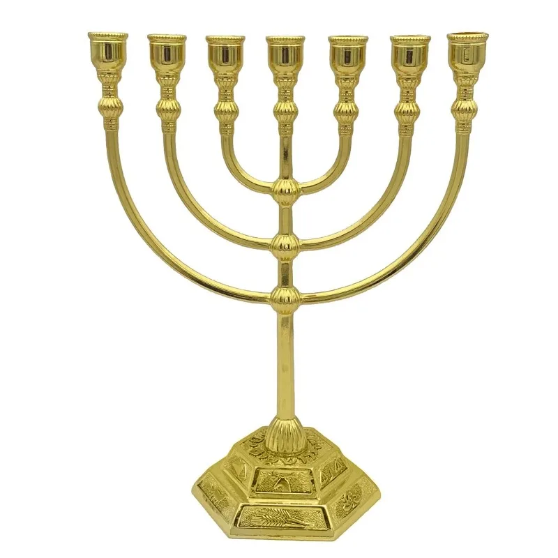 7 Branch Menorah Candle Holder Jerusalem Temple 12 Tribes of Israel Menorah 6.69-inch Height Antique Hanukkah Candle Stand  4 3