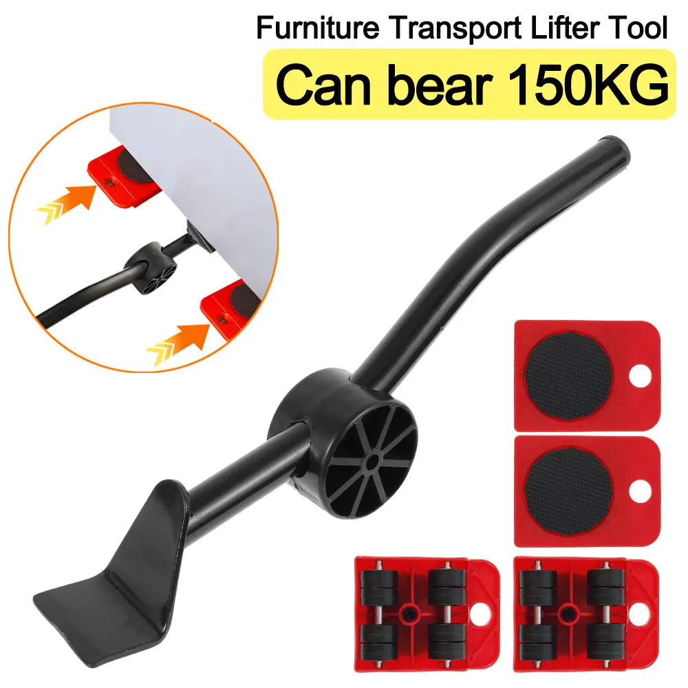 Furniture Moving Transport Roller Heavy Duty Stuffs Lifter Mover Tool Set with 4 Pulley 1 Wheel Bar Moving Furniture Helper