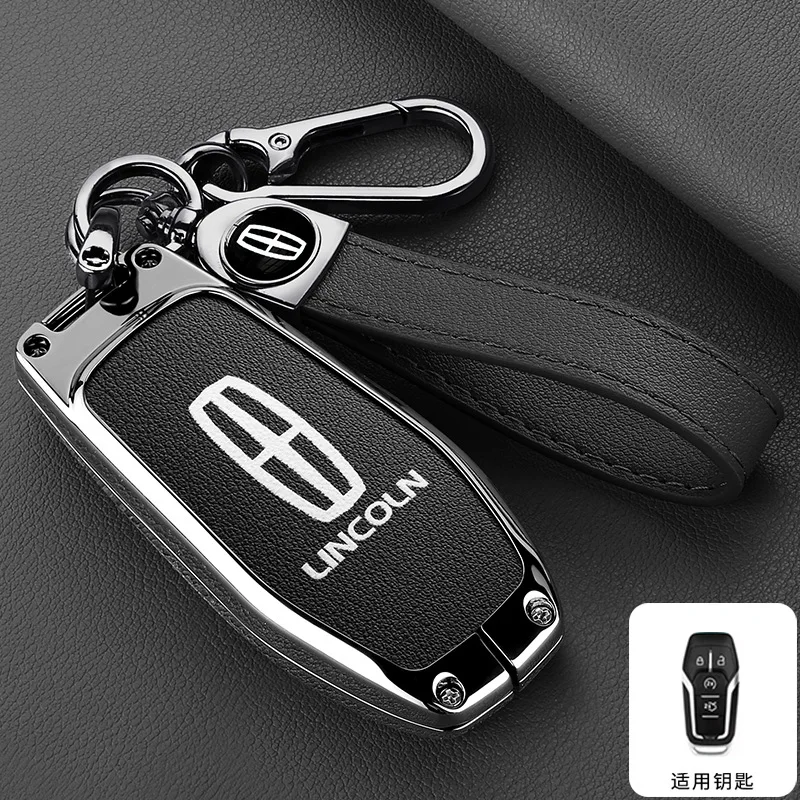 Protector de soporte de cubierta de llave de coche de cuero de aleación de Zinc para Lincoln Navigator 2 Mkx Mkz Mkc Mkt Mks Continental Diecast