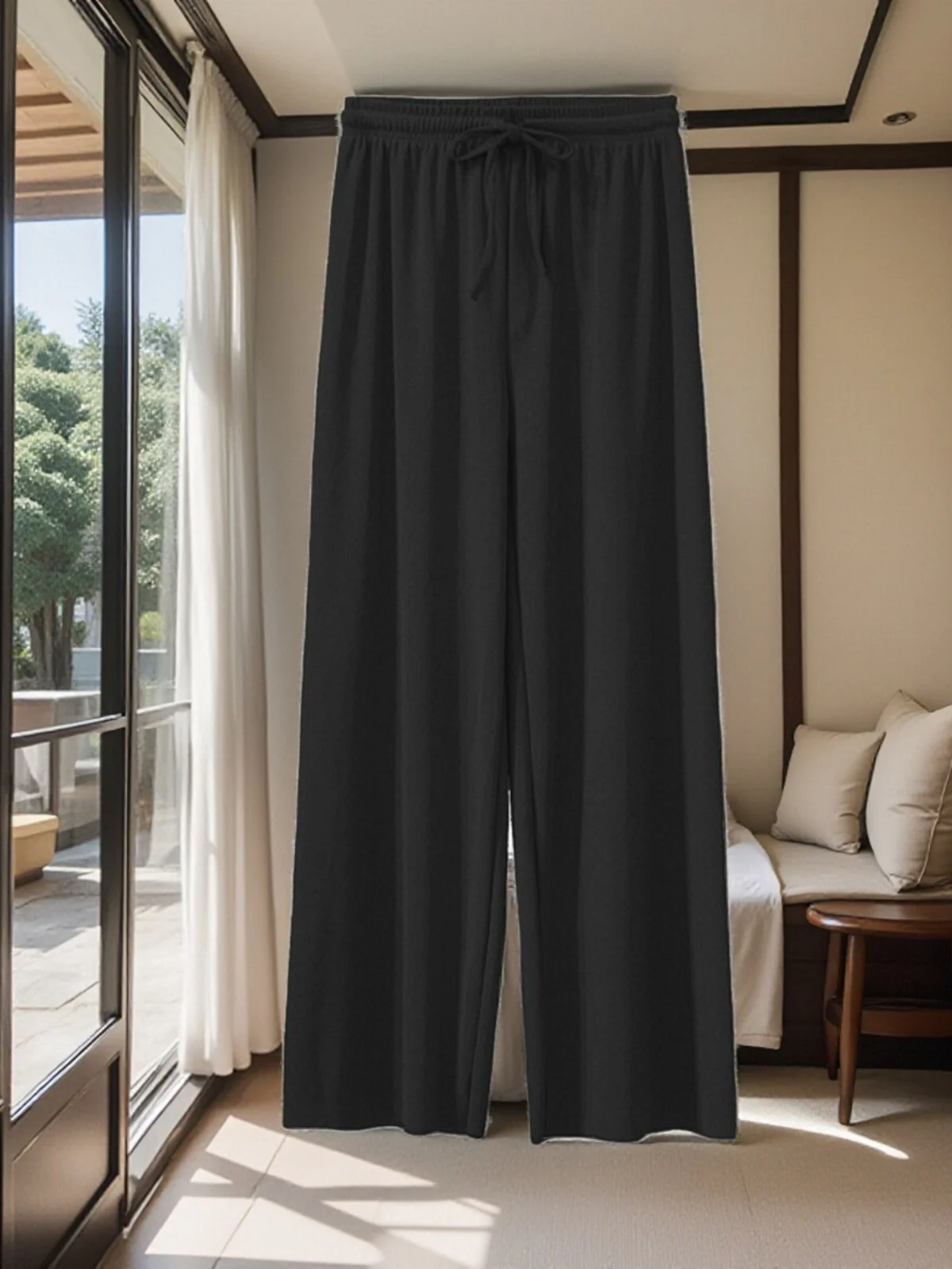 Bla Silk Wide Leg Pants High Waist Nine Points Thin Casual Spring Autumn Casual Women's Pants Straight Tube Summer Outerwear