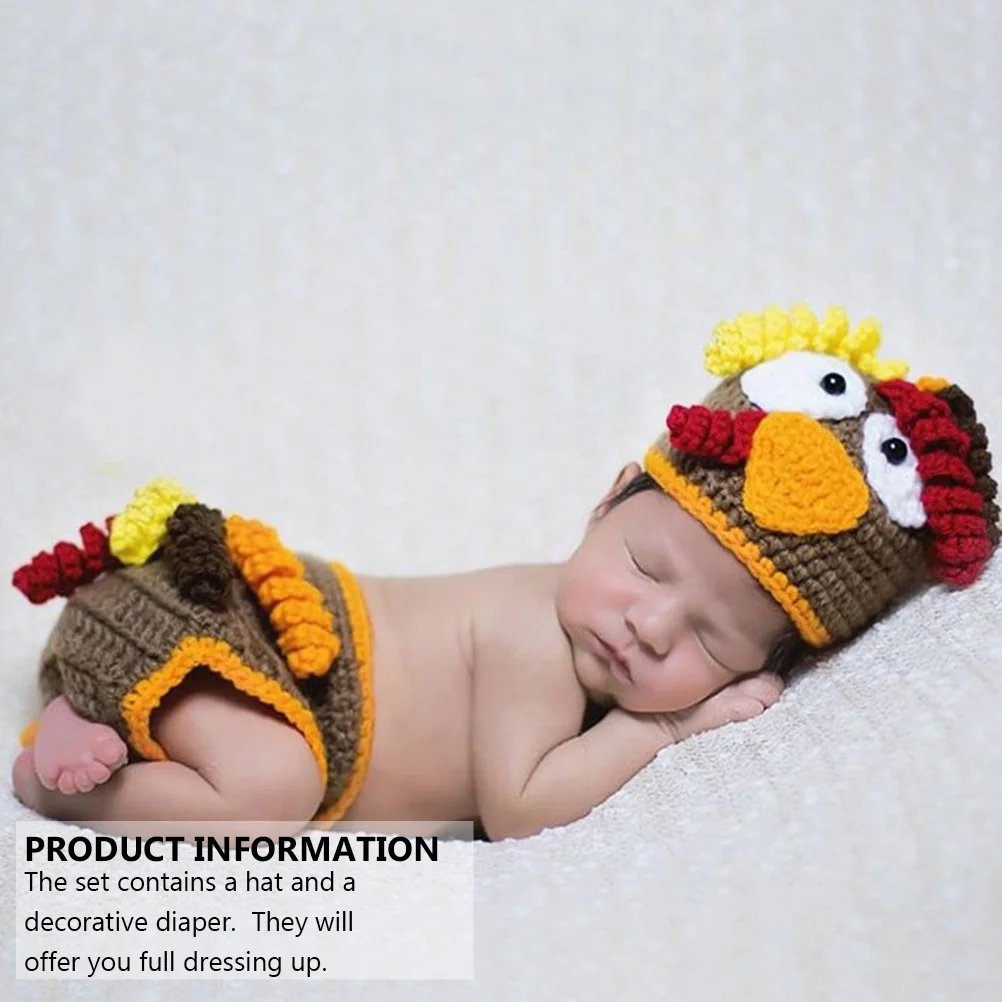 

1 set Baby Photography Outfits Newborn Turkey Costume Hat Diaper Set For 100 Days Photo Props Animal Costume Newborn Baby