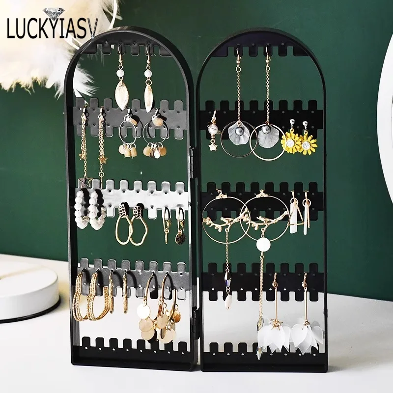 Jewelry Display Rack Necklaces Rings Plastic Folding Holder Large Capacity Bracelets Storage Hanger with Stud Earrings Holes