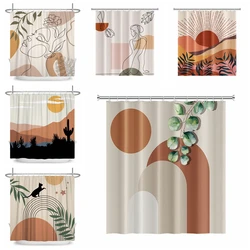 Nordic Abstract Art Mid Century Shower Curtain Polyester Fabric Modern Morandi Color Block Boho Bath Curtains For Bathroom Decor