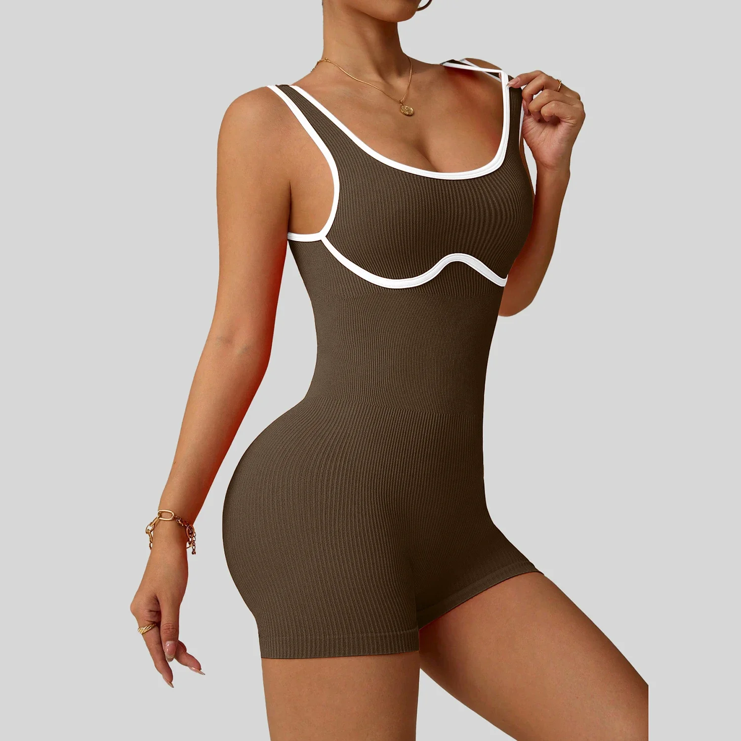 レディース耐衝撃カラーブロックヨガボディスーツシームレス彫刻ハイインパクトワークアウトタイトジムフィットネスアクティブウェア通気性ヨガ