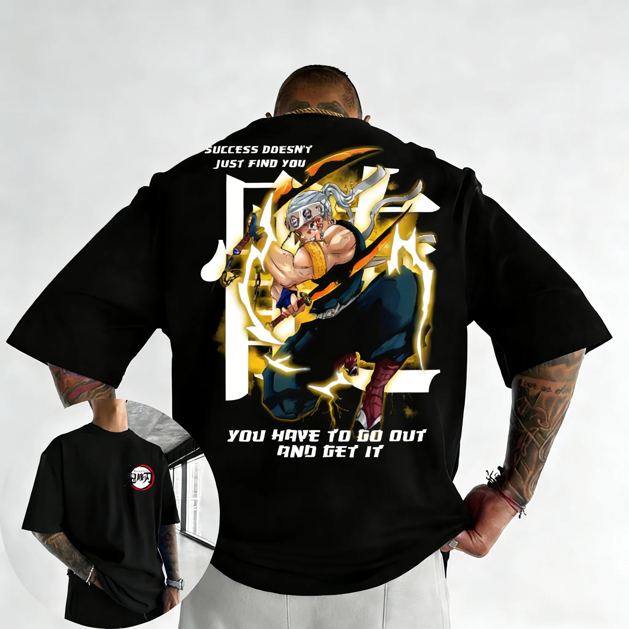 

Футболка унисекс Demon Slayer с принтом Уцуй Тэнгена, хлопок, летняя, новая, уличный стиль, хип-хоп, повседневная, свободная, Y2K, для родителей и детей