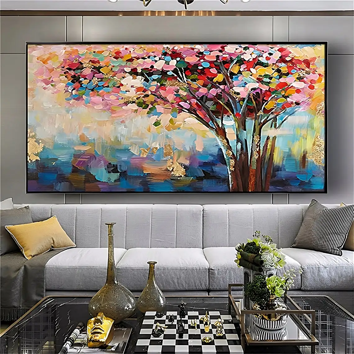 

Large Abstract Tree Hand Painted Oil Painting On Canvas Textured Bright Colorful Landscape Acrylic Painting Living Room Wall Art