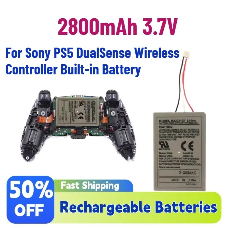 High-Quality in Stock 2800mAh 3.7V Lithium Ion Rechargeable Battery for Sony PS5 DualSense Wireless Controller Built-in Battery