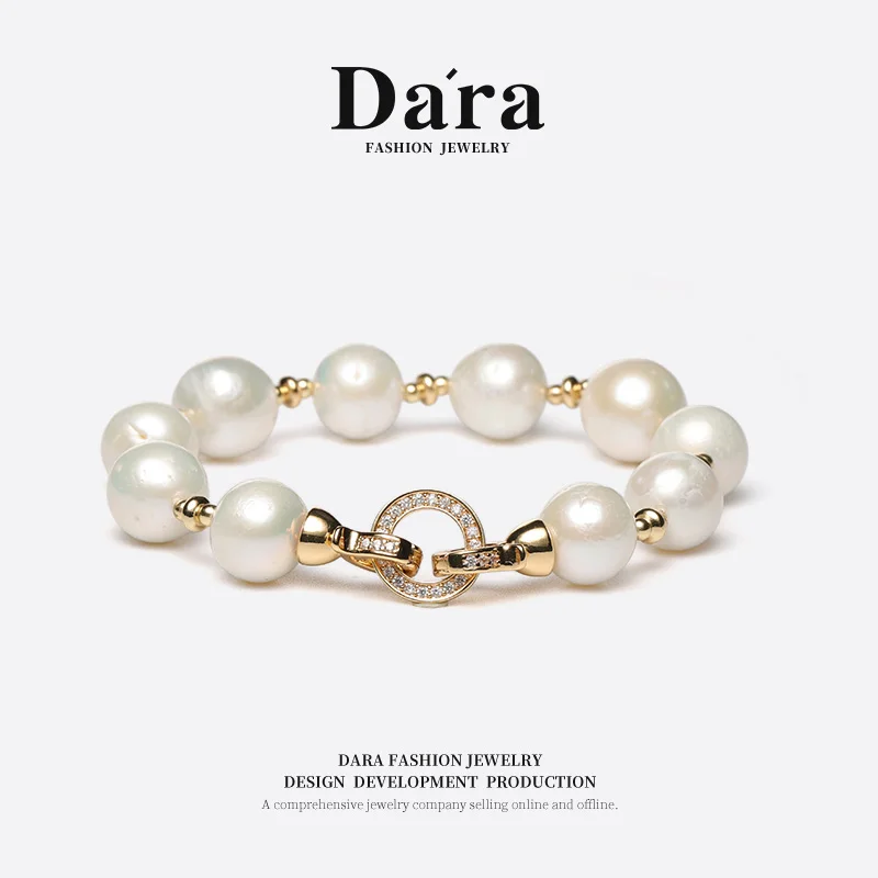 Freshwater White 10-11mm Pearl Bracelet, Near-Round with Strong Luster and Slight Imperfections, Light Luxury Gift Box, Holiday Gift for Women