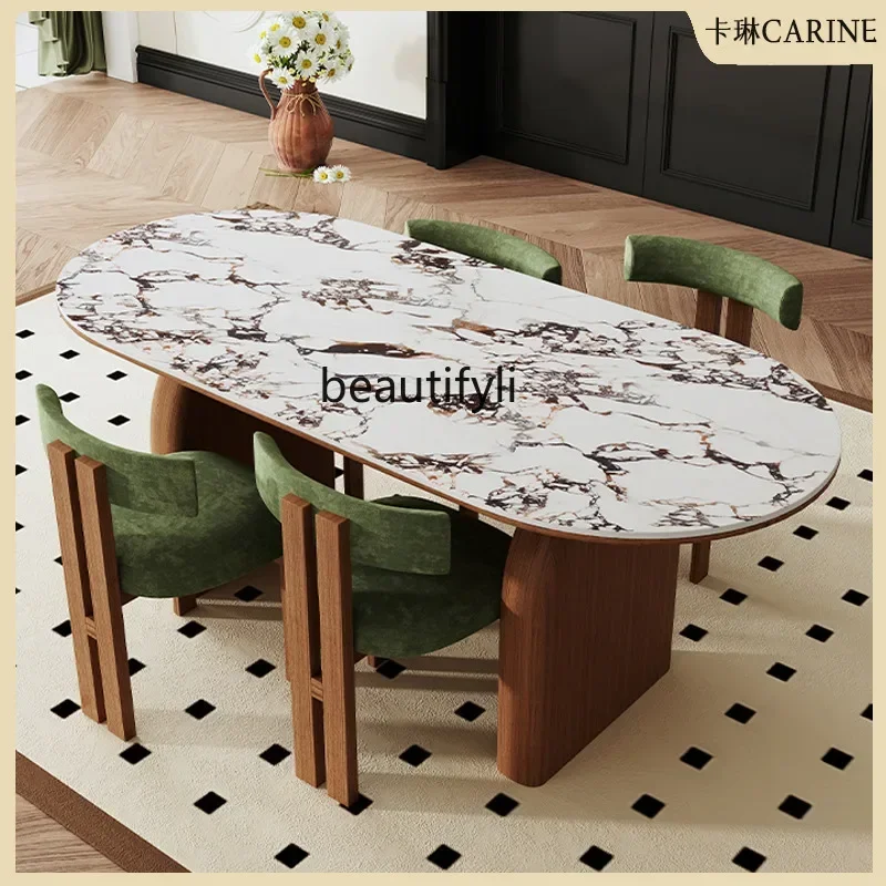Light French Style Vintage Dining Table Stone Plate Home Living Room Modern Simple  Dining Table Cream Style Middle Ancient
