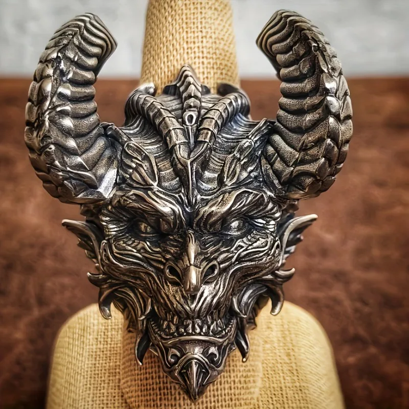 Vintage Punk Stainless Steel Skull Rings For Men Gothic Punk Satan Demon Horror Skull Ring Hiphop Motorcycle Rock Biker Jewelry