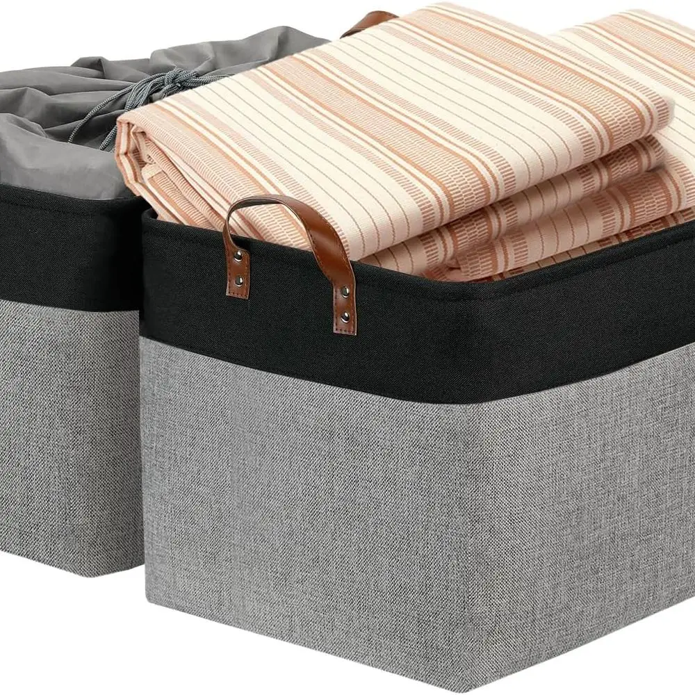 

70L Foldable Fabric Storage Basket, 22x15, Black & Grey, for Toys and Organizing