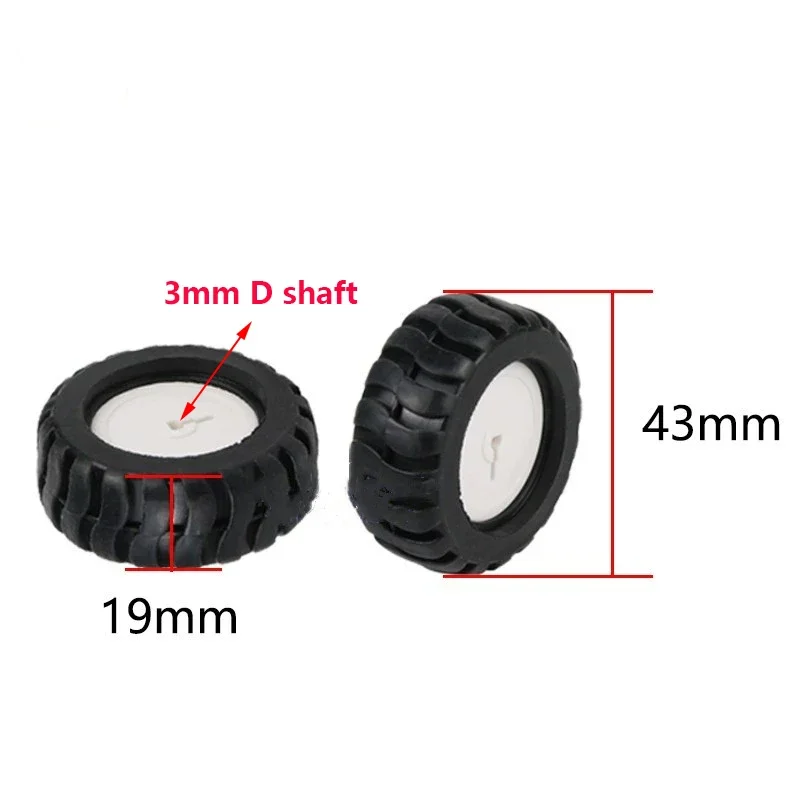 2pcs/lot 43MM Diameter D-shaft Rubber Tire Robot Accessory Intelligent Vehicle Tracking Car Model Wheel Matching N20 Gear Motor