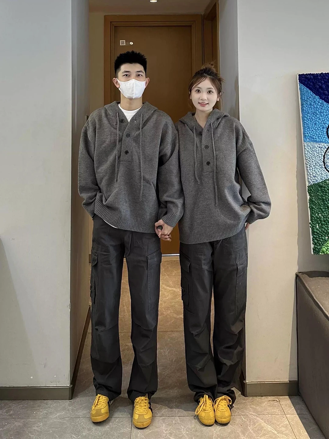 

Loose Fit Hooded Knitwear f Open Front Jaet for Men And Women Casual Comfortable American Sle Button down Sweater