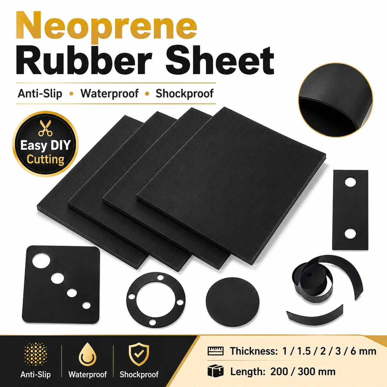 1-5Pcs Neoprene Rubber Sheet Pad, Solids Anti-Slip Waterproof Cushion Gasket sealing  Mat for Flooring Protection DIY