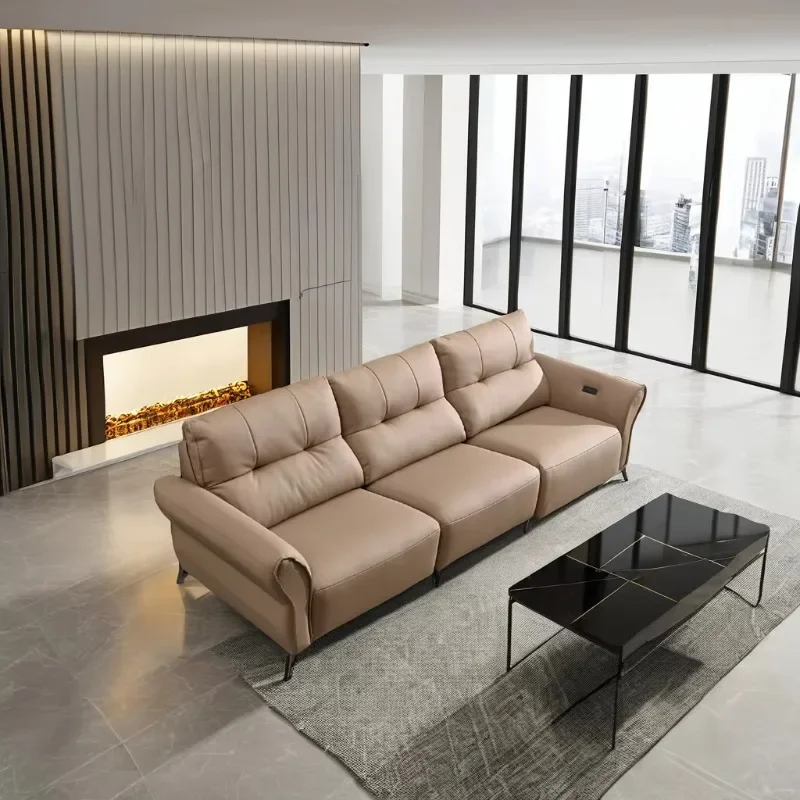 Modern electric reclining leather sofa set 3 people USB charging port sleep function