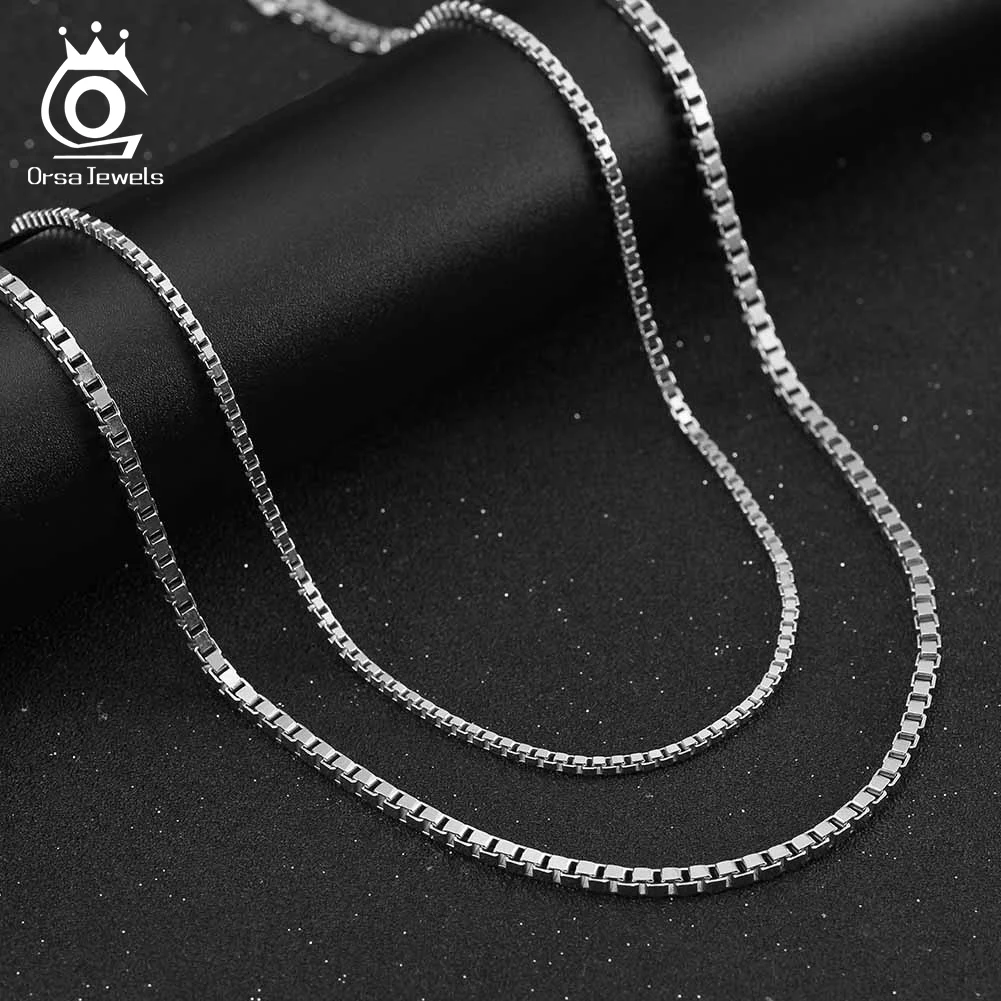 

ORSA JEWELS 925 Sterling Silver 2mm 3mm Box Chain Necklace For Women Man High Quality Engagement Fashion Charm Jewelry Gift SC32