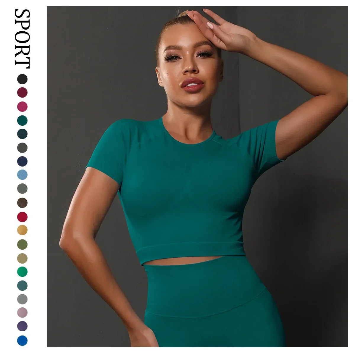 

Stylish Seamless Tight T-shirt Short-sleeved Top Yoga Clothes Breathable Sweat-absorbing Running Sports Fitness Clothes