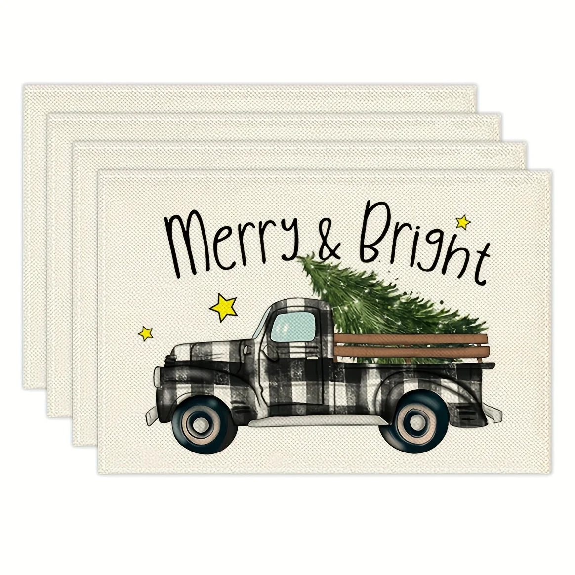 4pcs Truck Christmas Tree Christmas Meal Mat, 12 x 18 inches, Seasonal Rural Holiday Retro Gratitude Winter Meal Mat