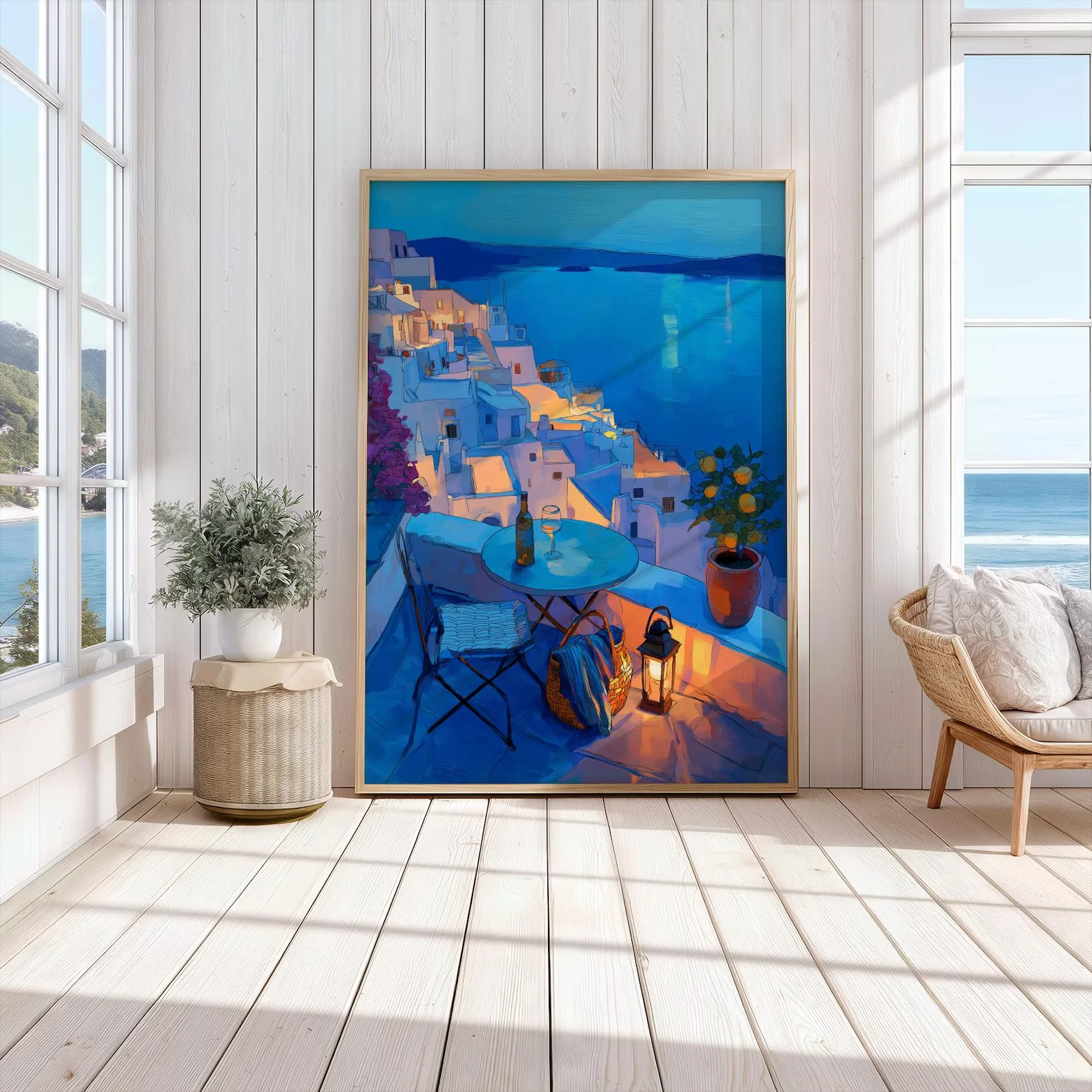 Greek Balcony Print -Coastal Wall Art,Canvas Wall Print,High‑Grade Home Decoration Artwork for Bedroom,Living Room,Office & Inte