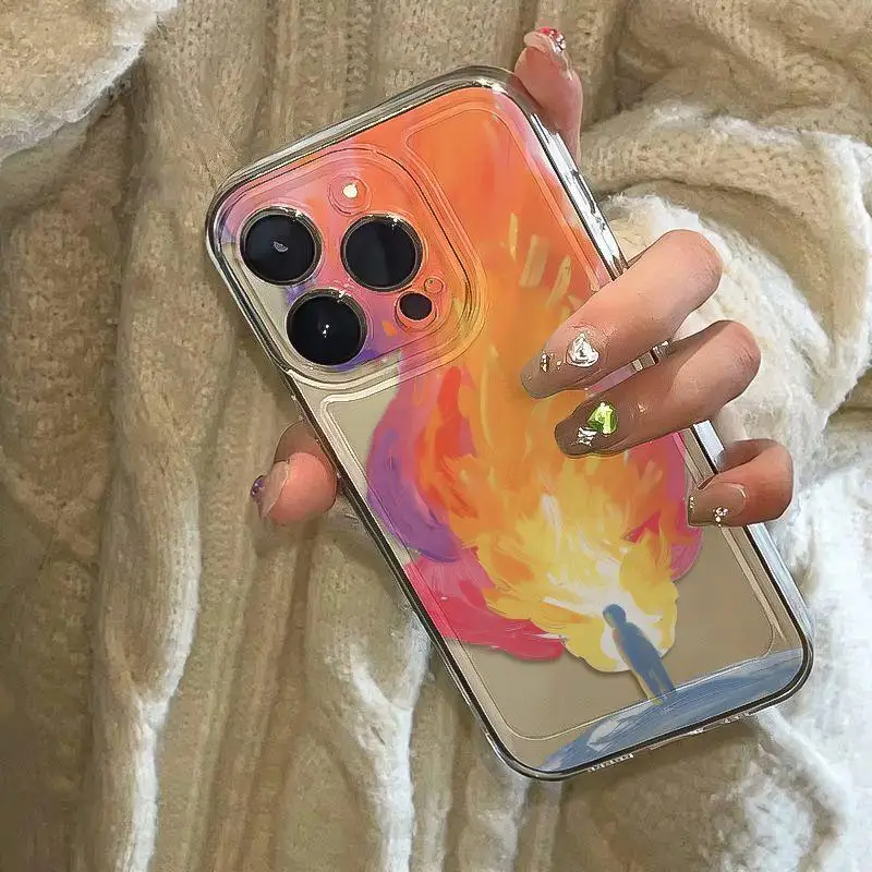 New Graffiti Flame Man Soft Phone Case For iPhone 16 15 14 13 12 11 Pro Max XR X XS 14 15 7 8 Plus Y2K Anti Fall Clear Cover