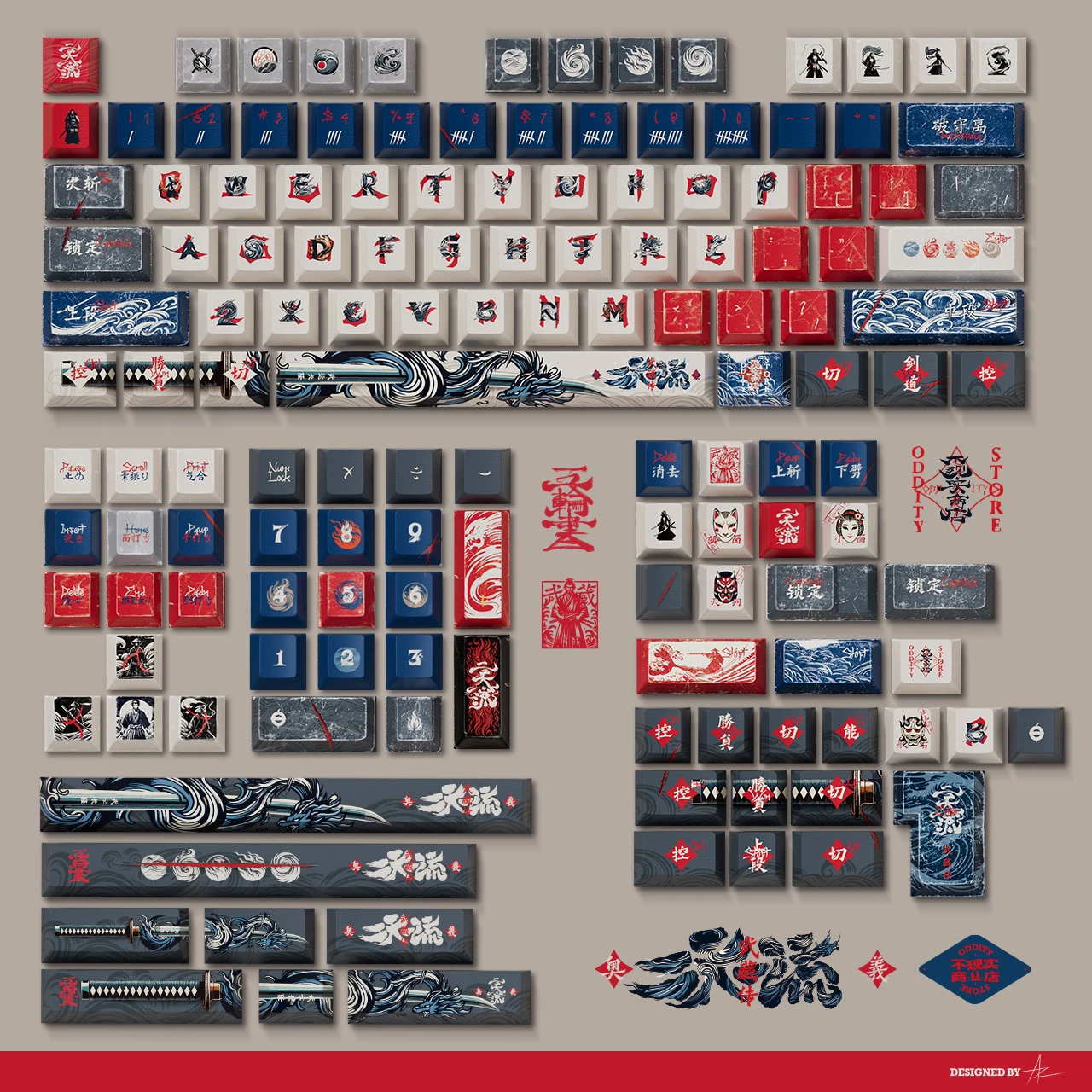 Niten Ichiryu Kyecaps Set Custom Japan Cherry Profile Artisan Keycap PBT Anime Point Key Caps Mechanical Keyboard Game Accessory