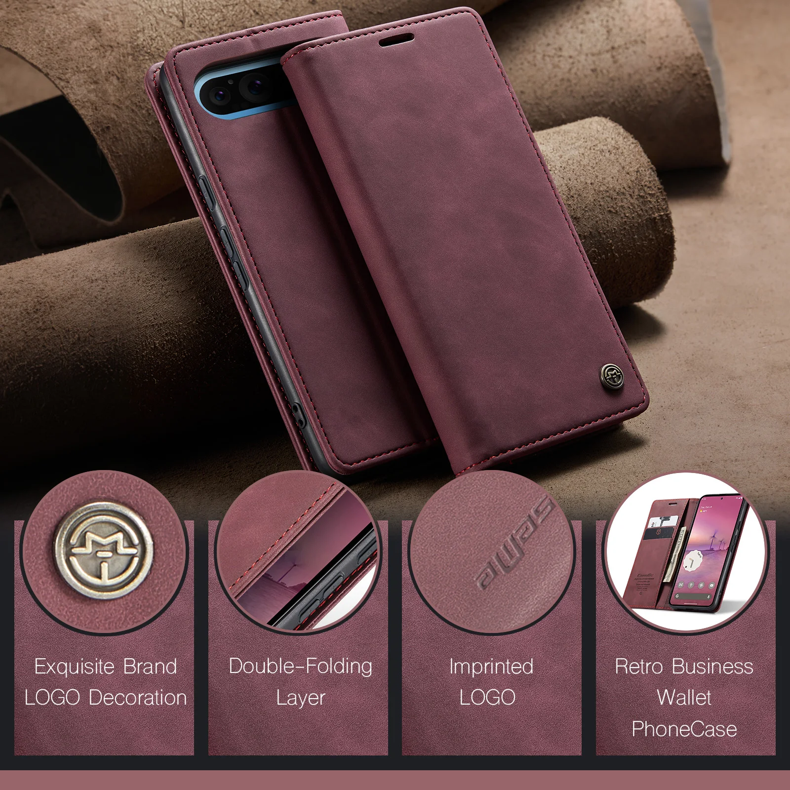 Business Retro Leather Phone Case for Google Pixel 10 9 8 Pro XL 10A 9A 8A 7 5G Luxury Magnetic Fip Card Slot Wallet Cover view 5