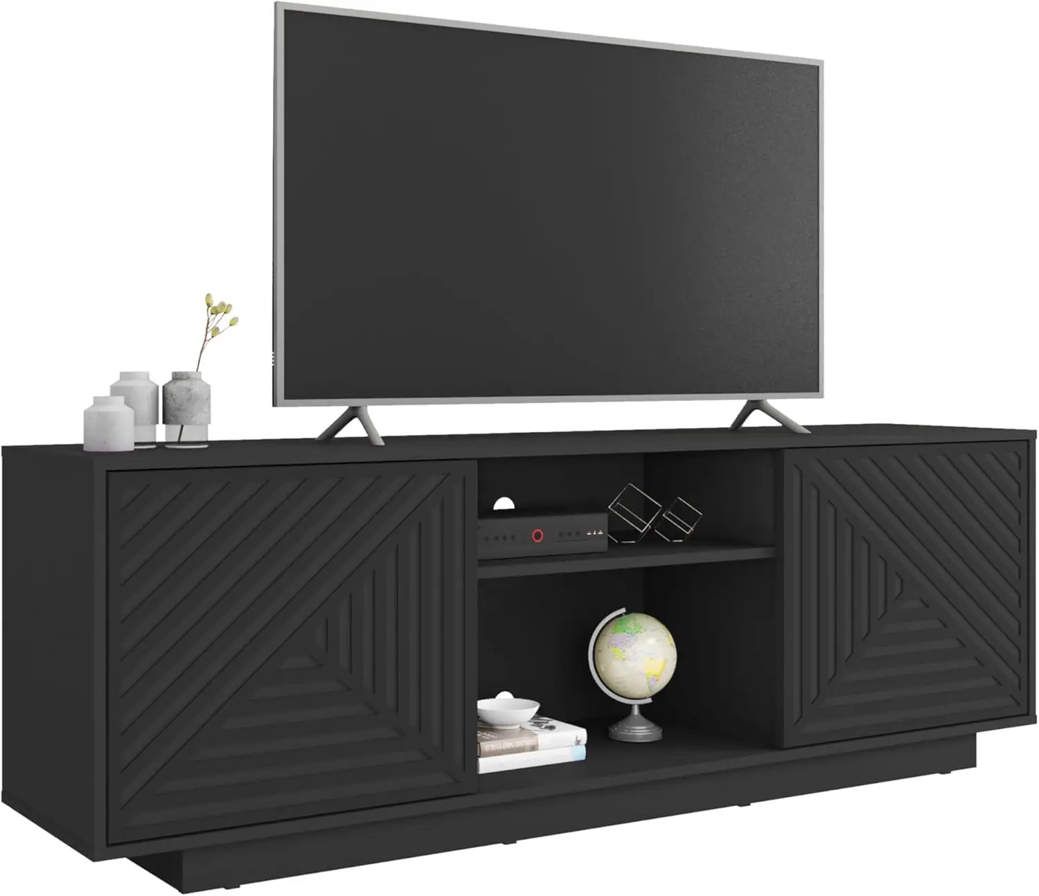 

70” TV Stand for Living Room or Bedroom, Entertainment Center with Two Cabinets and Storage,Black TV Stand with Cable Management