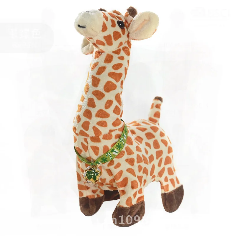 Giocattolo animale di peluche giraffa elettrica per bambini Simulazione ambulante carina Animale domestico elettronico con musica Design maculato colorato per