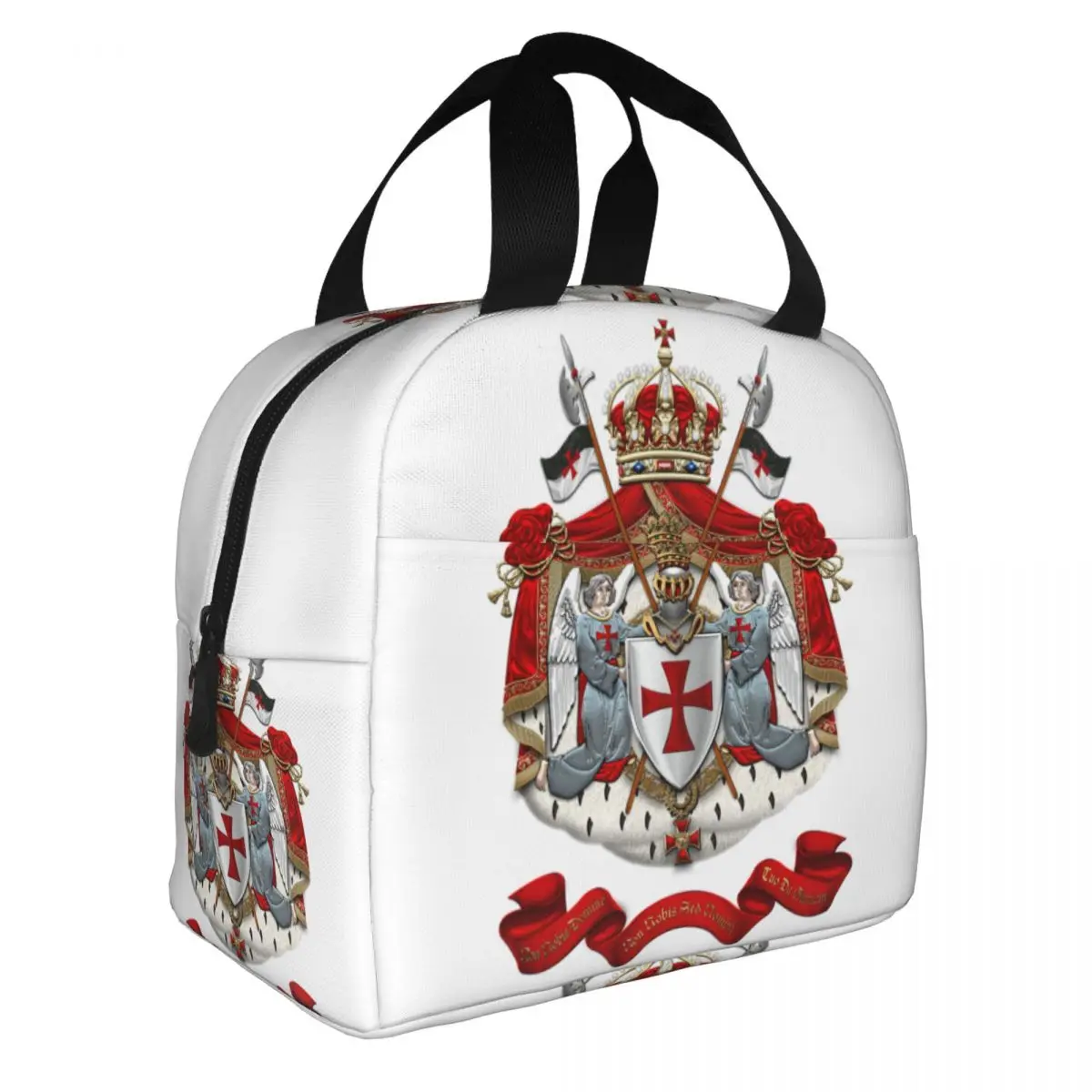 Knights Templar Flag With Coat Of Arms Medieval Warrior Cross Lunch Bag Women Cooler Warm Insulated Lunch Boxes for Office
